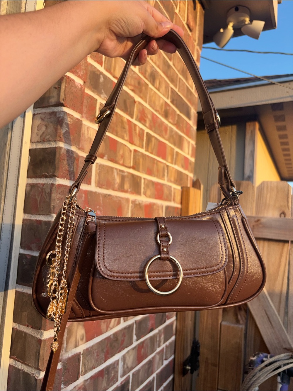 Steve Madden Brown Shoulder Bag with Gold Ring
